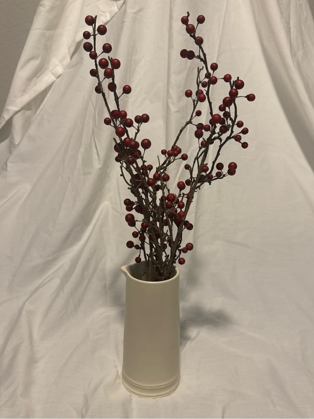 Threshold Cream Ceramic Vase with Red Berry Branches -